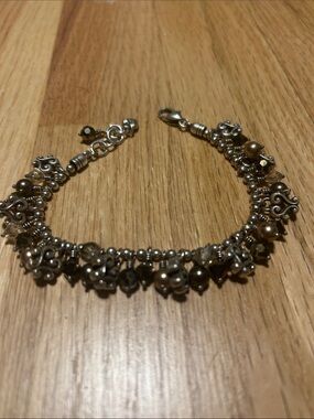 Brighton Sterling-Inspired Brown Bead Charm Bracelet
